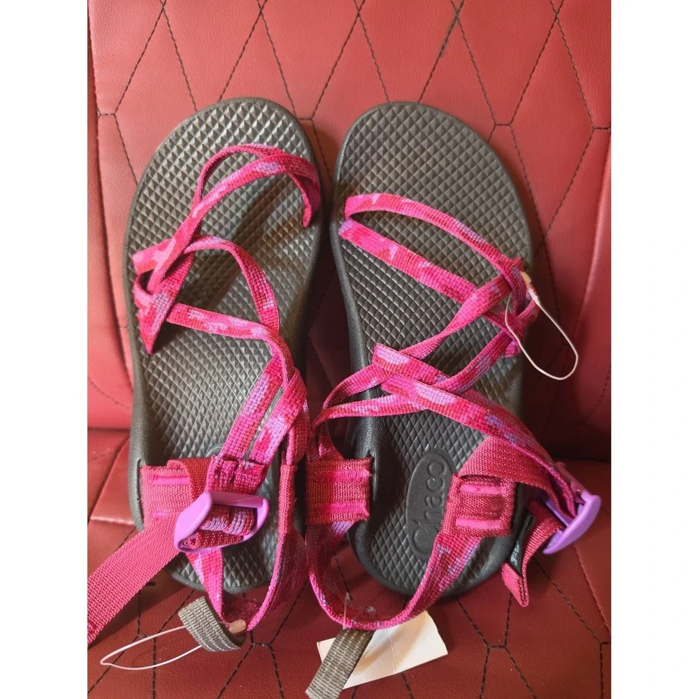 Big Girl's Sz 2 Youth Chaco's  Ecotread Sandals Red Purple Worn Once